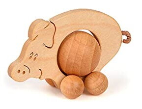 WF - Rolltier Schweinchen mit Buchenkugel 2cm 2152 - AUSLAUFARIKEL!