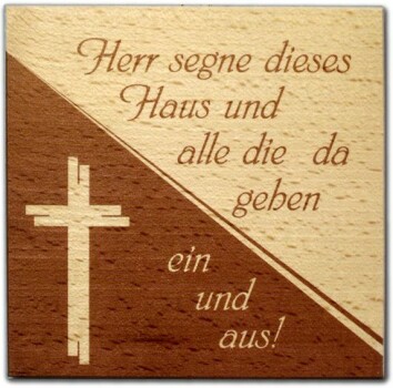 C.H.E. - Haussegen bedruckt Kreuz Buche 14 cm
