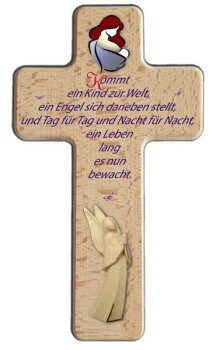 C.H.E. Divers Kreuz mit Aram Engel Betend &quot;Kommt ein Kind...&quot; alabaster